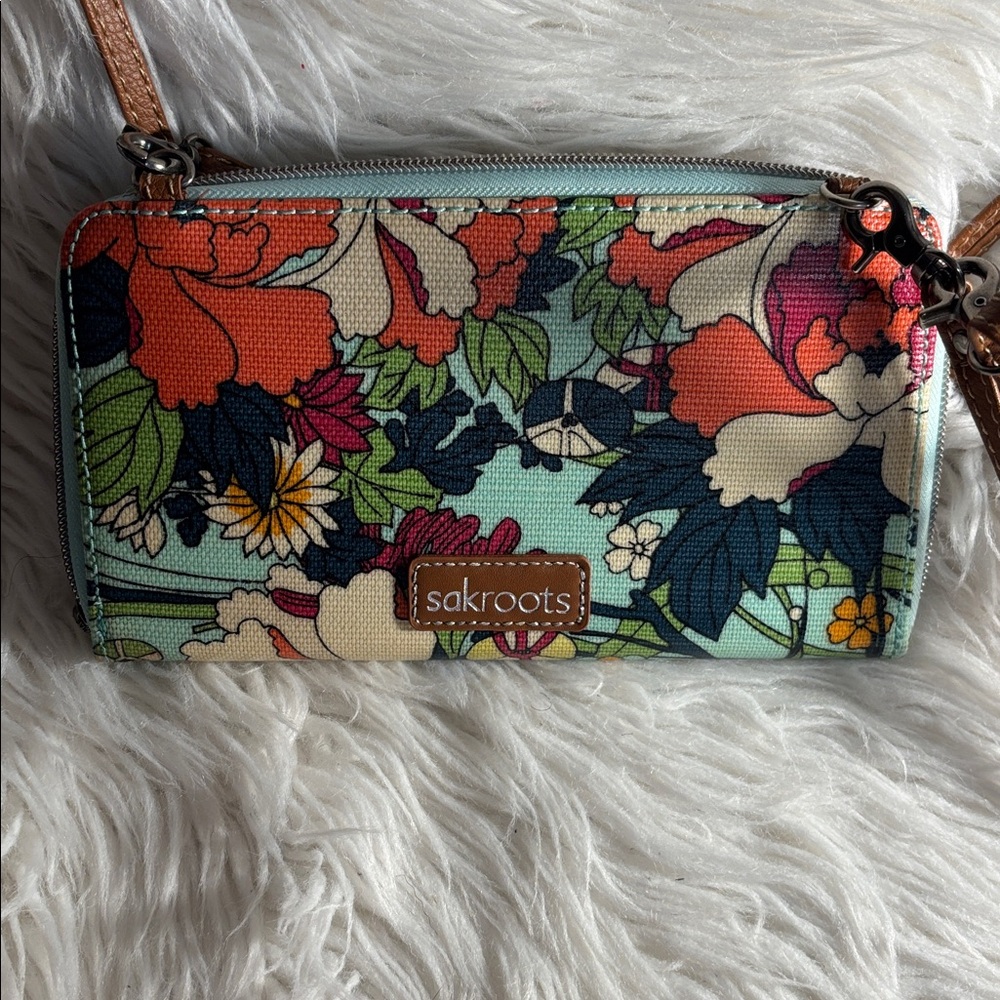 Sakroots Floral Canvas Crossbody in Mint, Pink & Navy